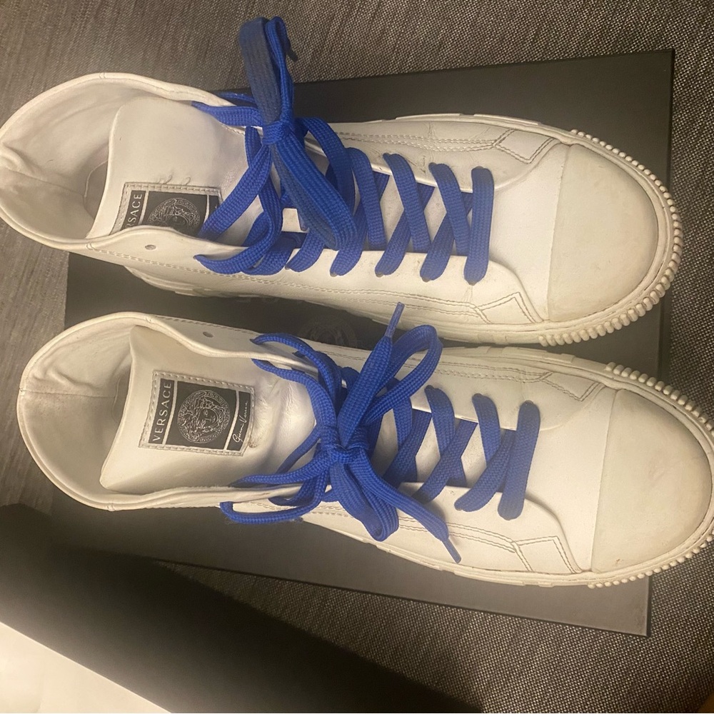 Versace White Sneakers with Blue Laces - Picture 2 of 6